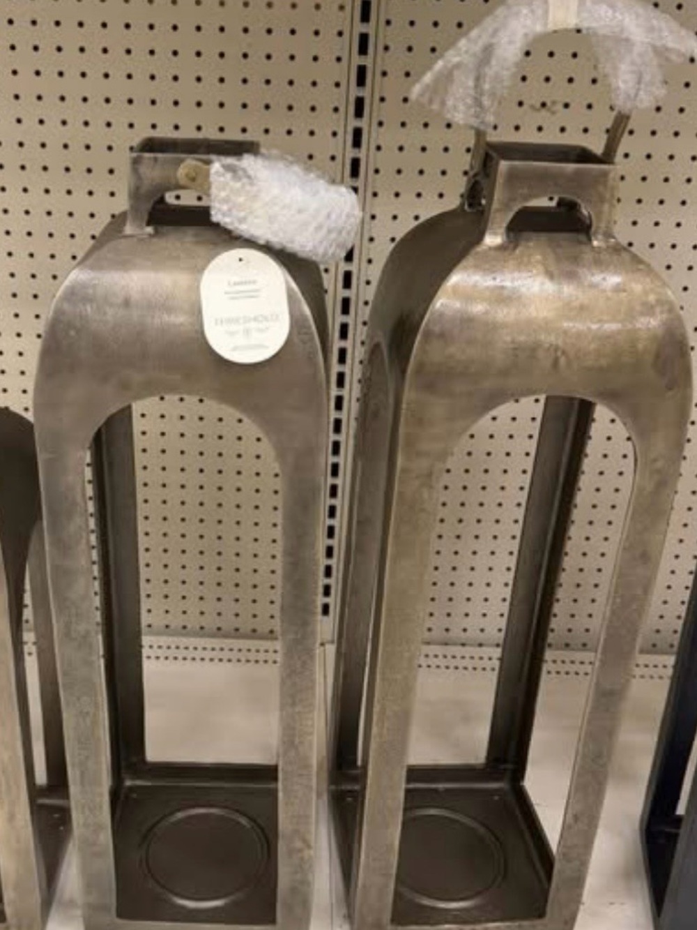 Threshold Brushed Silver Tall Metal Lantern Pair